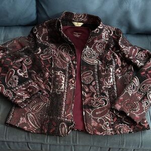 Bundle: Christopher & Banks Burgundy and Black Paisley Jacquard Blazer